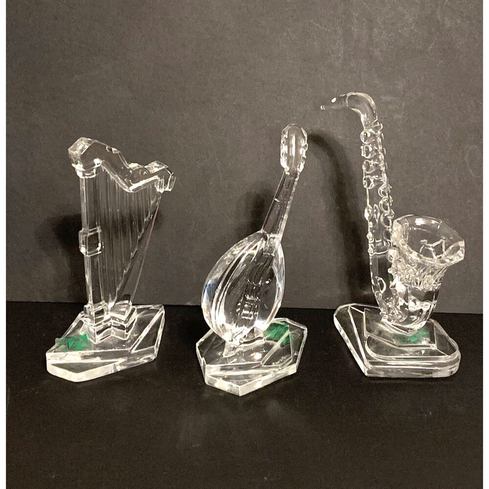 Vtg Kristalkolor Italy Lead Crystal Musical Instruments Harp Saxophone Mandolin